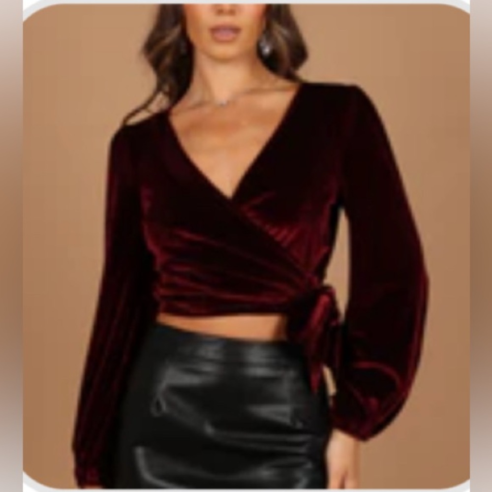 Petal & Pup Nikki Top Velvet Wrap Blouse in Deep Red